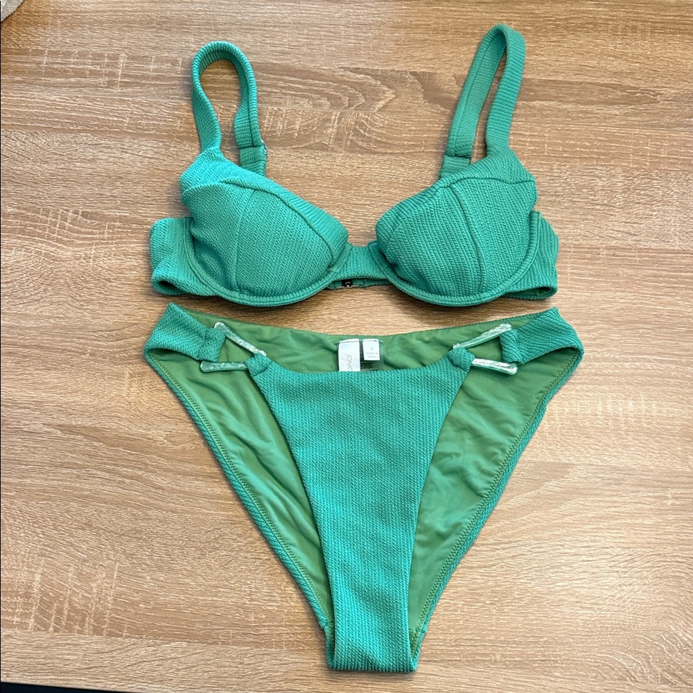 Green Textured Bikini Set